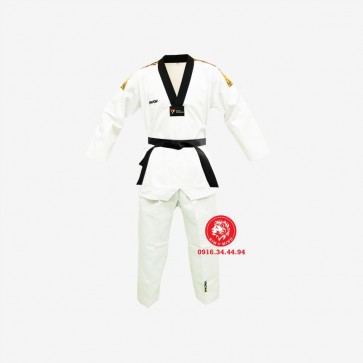 Võ phục Taekwondo Hiệu Kwon Vải Sọc Vai Vàng